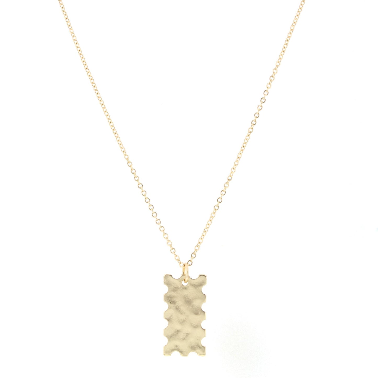 28" Gold Chain Necklace with Scalloped Edge Gold Rectangle