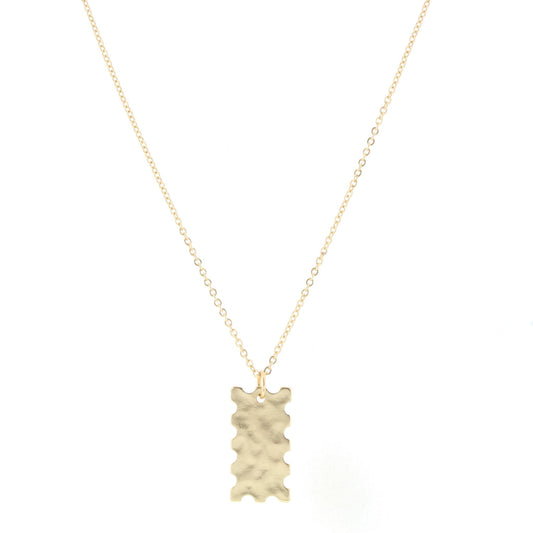 28" Gold Chain Necklace with Scalloped Edge Gold Rectangle