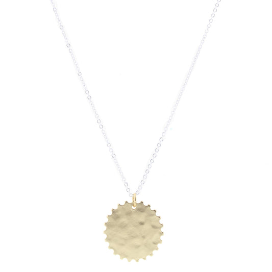 28" Gold Chain Necklace with Scalloped Edge Gold Circle