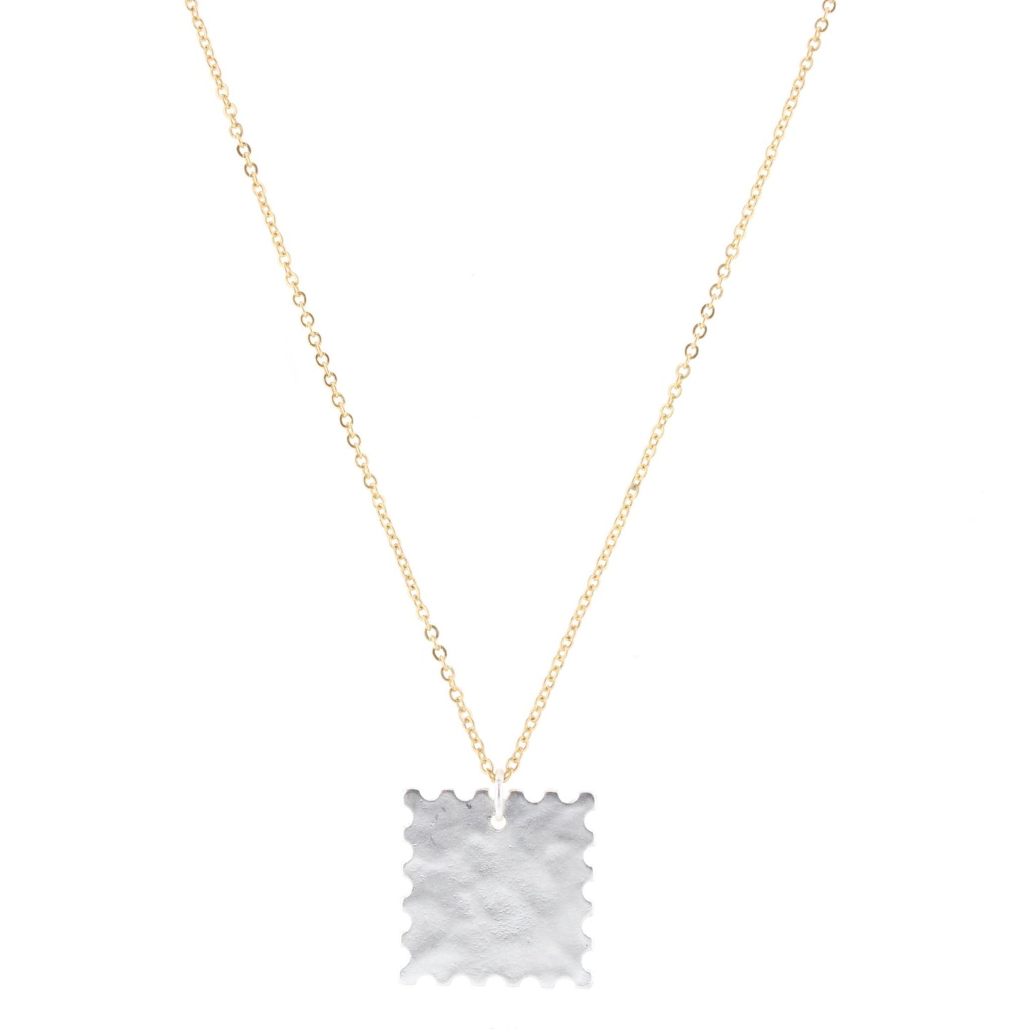 28" Gold Chain Necklace with Scalloped Edge Silver Square
