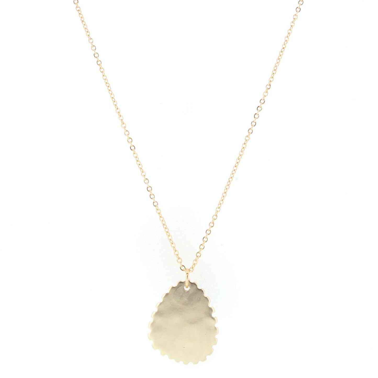 28" Gold Chain Necklace with Scalloped Edge Gold Teardrop