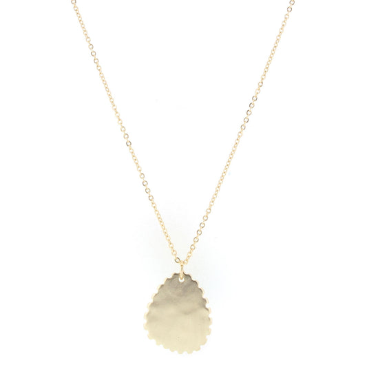 28" Gold Chain Necklace with Scalloped Edge Gold Teardrop