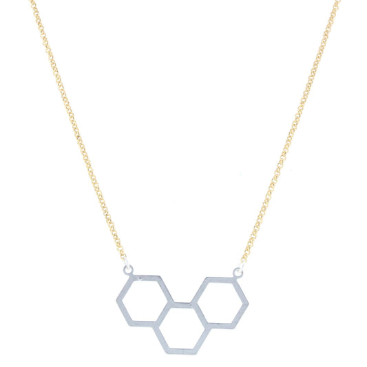 14" Gold Chain Necklace with Silver Open Hexagon Cluster, 3" Ext