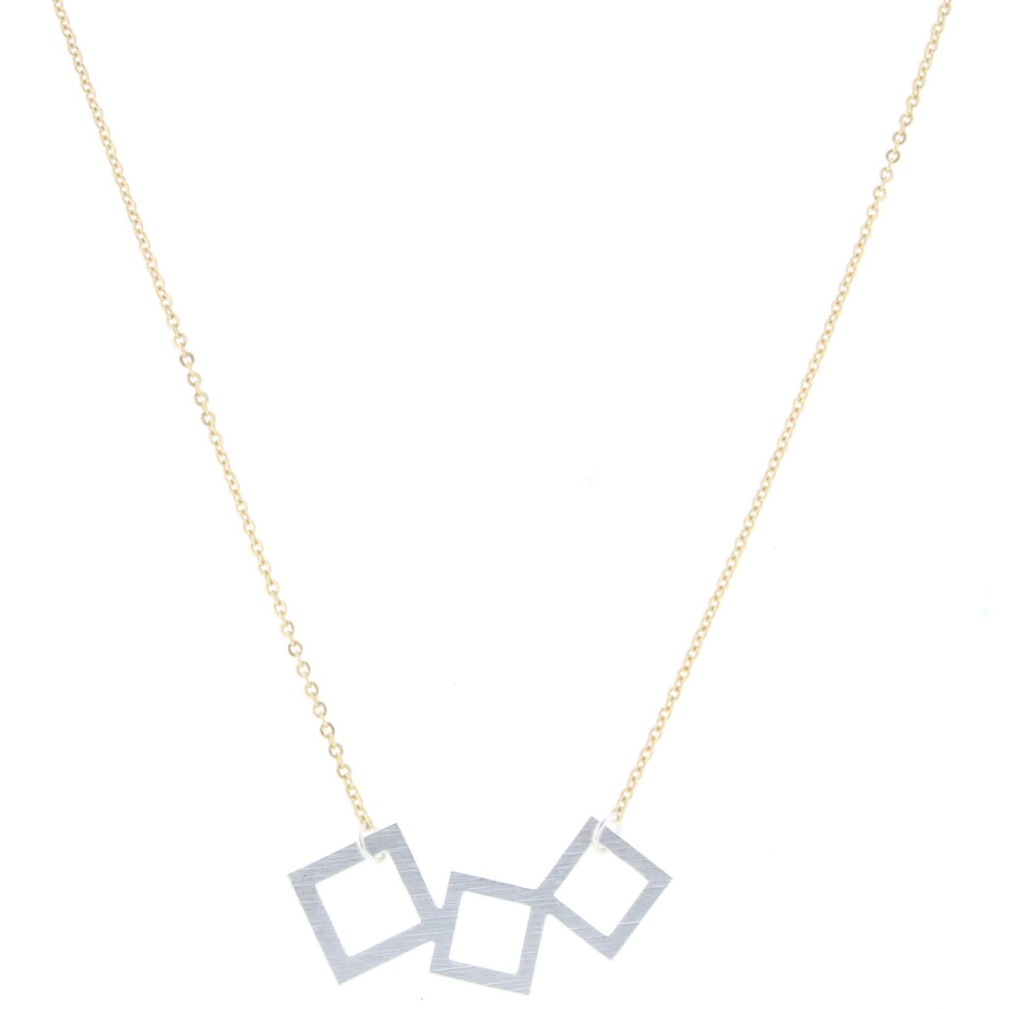 14" Gold Chain Necklace with Silver Open Square Cluster, 3" Ext