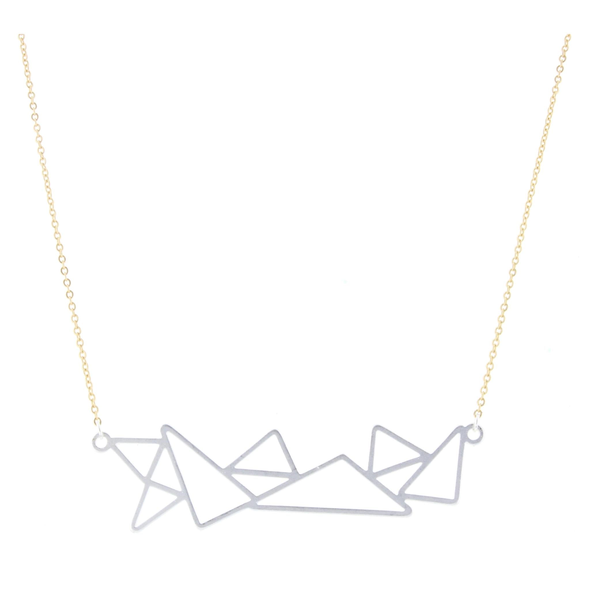 14" Gold Chain Necklace with Silver Open Triangle Cluster, 3" Ext