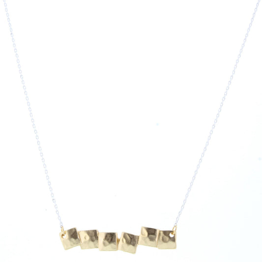 14" Silver Chain Necklace with Gold Square Cluster, 3" Ext