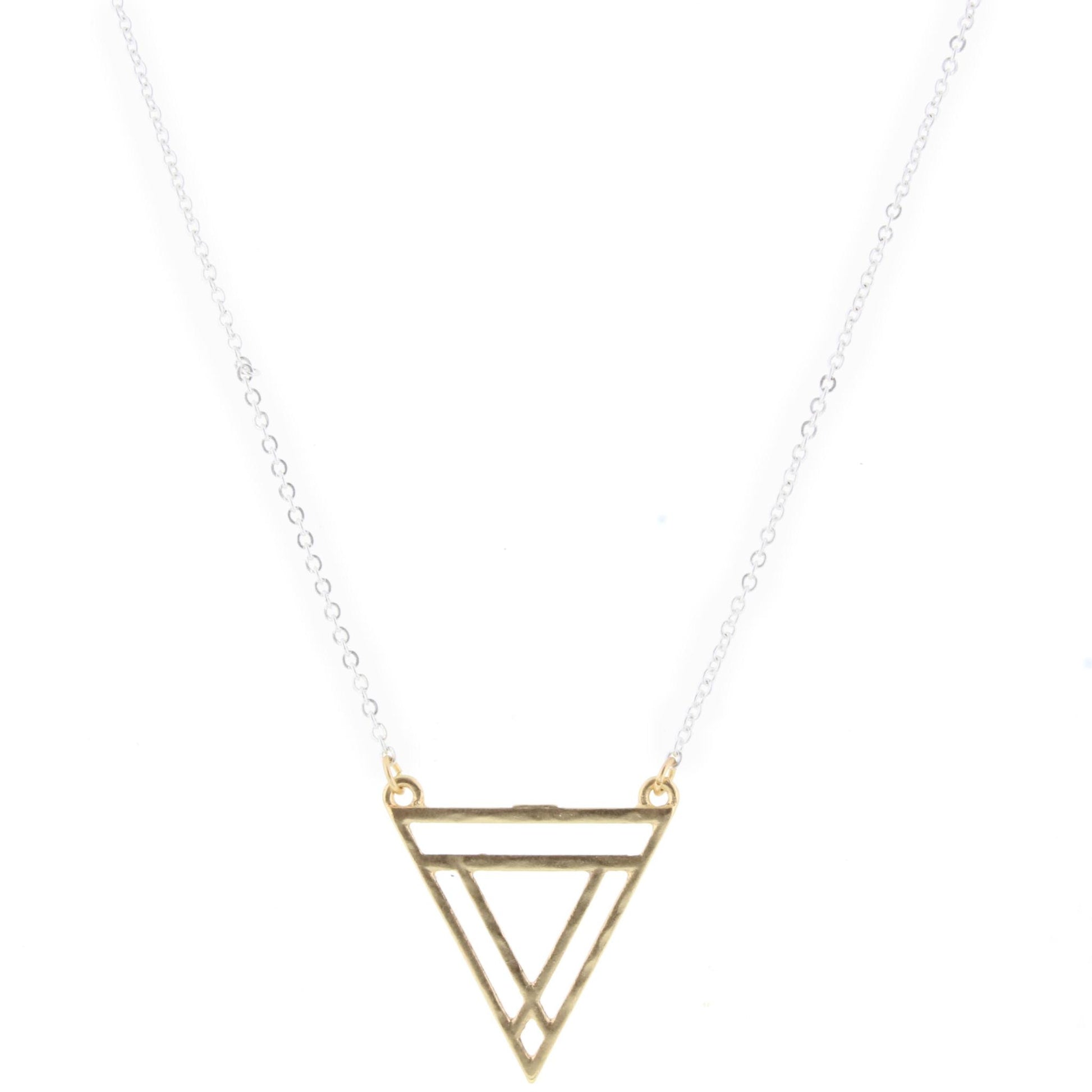 14" Silver Chain Necklace with Gold Open Triangle Cluster, 3" Ext