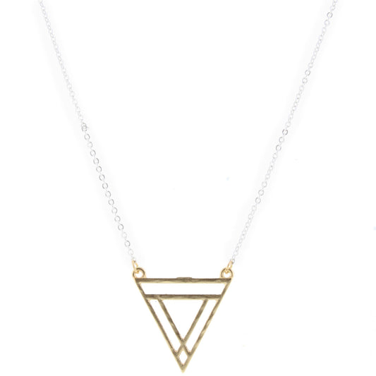 14" Silver Chain Necklace with Gold Open Triangle Cluster, 3" Ext