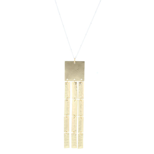 32" Gold Chain Necklace with Gold Square and Hinged Rectangle Fringe, 3" Ext