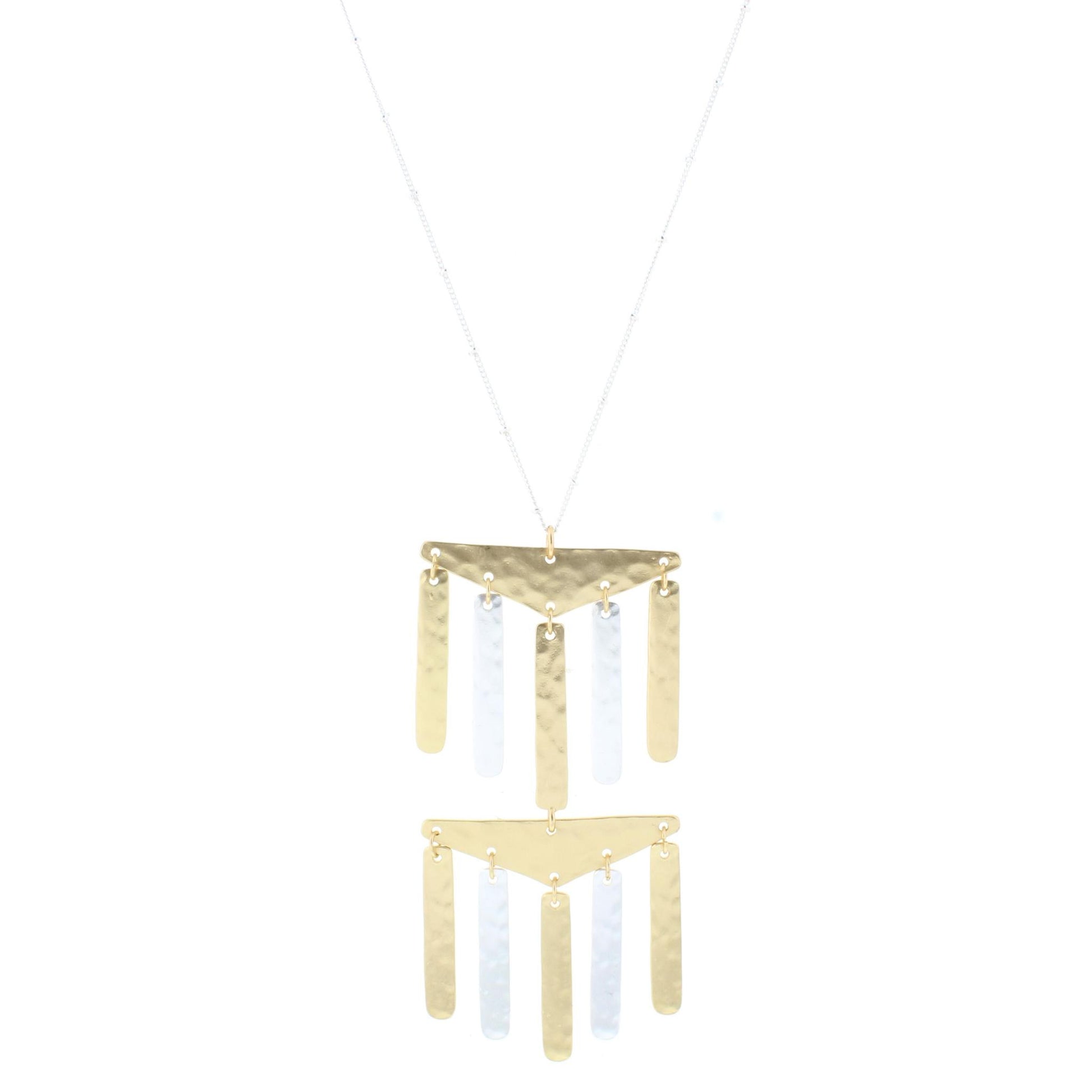 32" 2-Tone Chain Necklace with Gold Triangle and 2-Tone Fringe, 3" Ext
