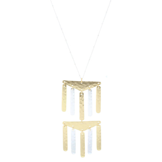 32" 2-Tone Chain Necklace with Gold Triangle and 2-Tone Fringe, 3" Ext