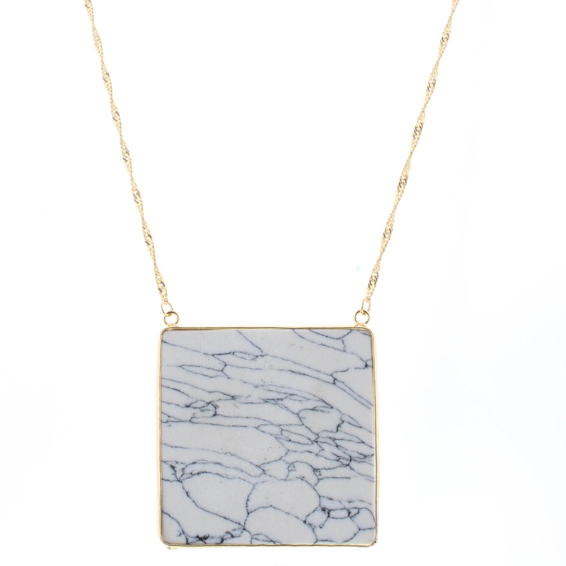 16" Gold Chain Necklace with Howlite Square, 3" Ext