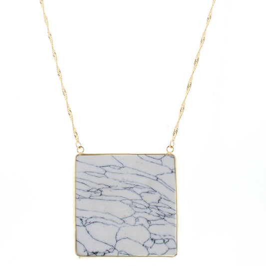 16" Gold Chain Necklace with Howlite Square, 3" Ext