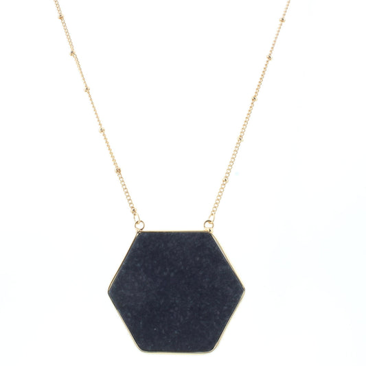 16" Gold Chain Necklace with Jet Hexagon, 3" Ext