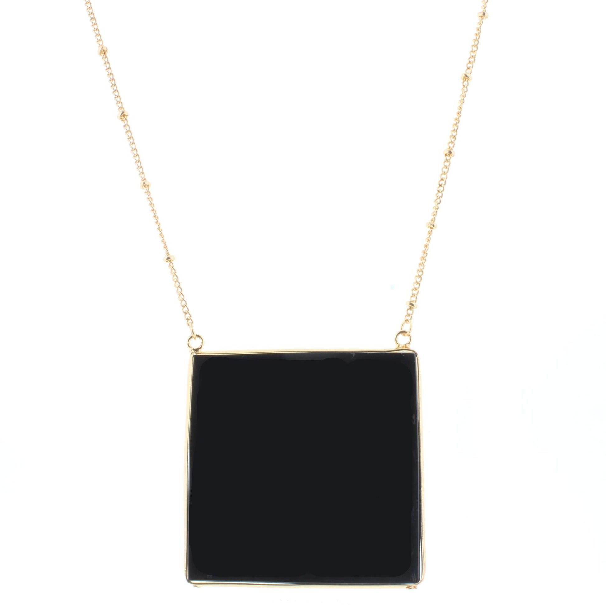 16" Gold Chain Necklace with Jet Square 3" Ext
