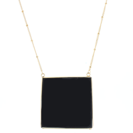 16" Gold Chain Necklace with Jet Square 3" Ext