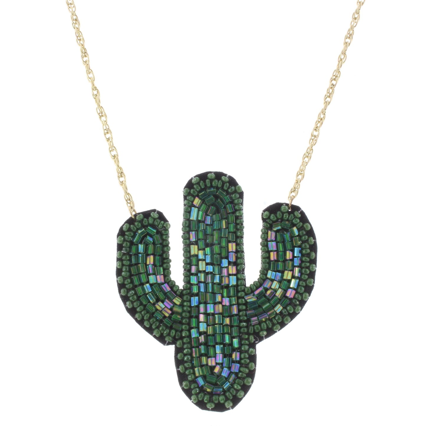 24" Gold Chain Necklace with Beaded Cactus, 3" Ext