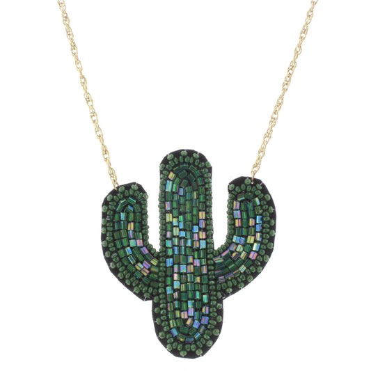 24" Gold Chain Necklace with Beaded Cactus, 3" Ext