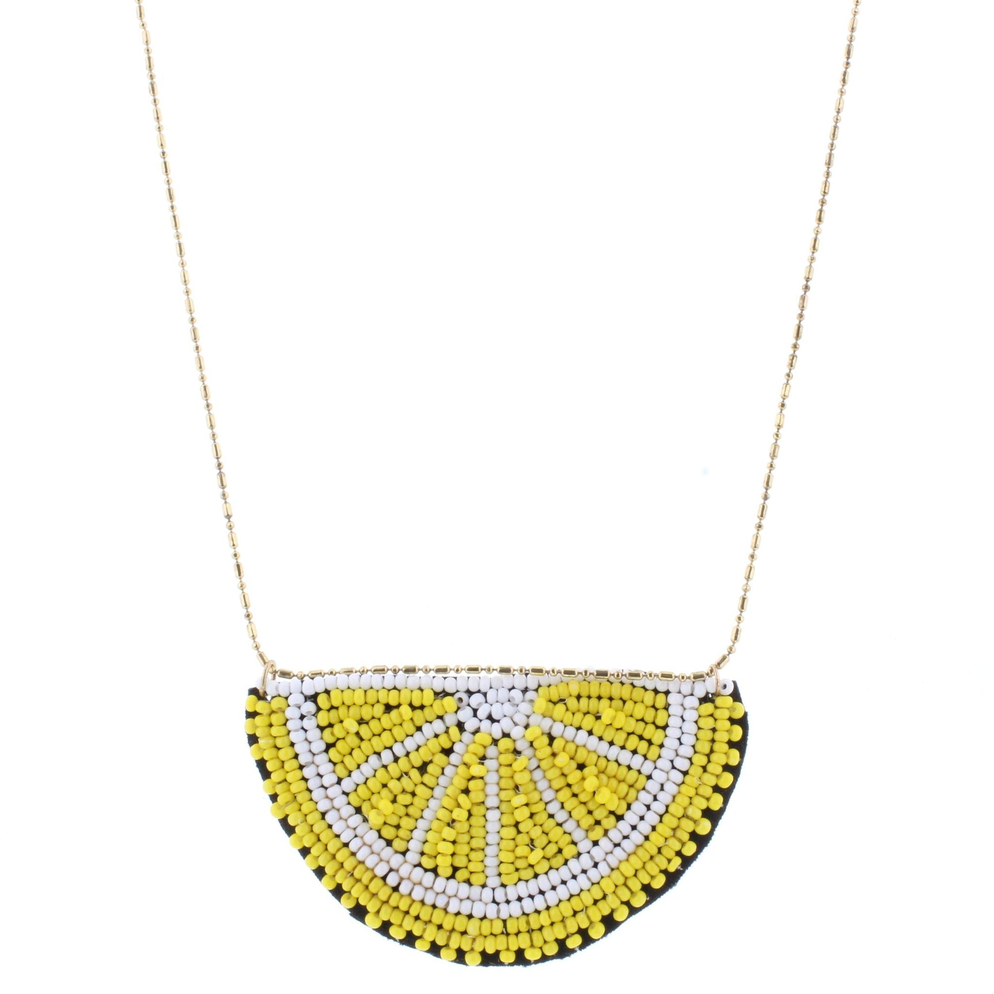 24" Gold Chain Necklace with Beraded Lemon Slice, 3" Ext