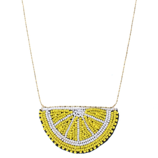 24" Gold Chain Necklace with Beraded Lemon Slice, 3" Ext
