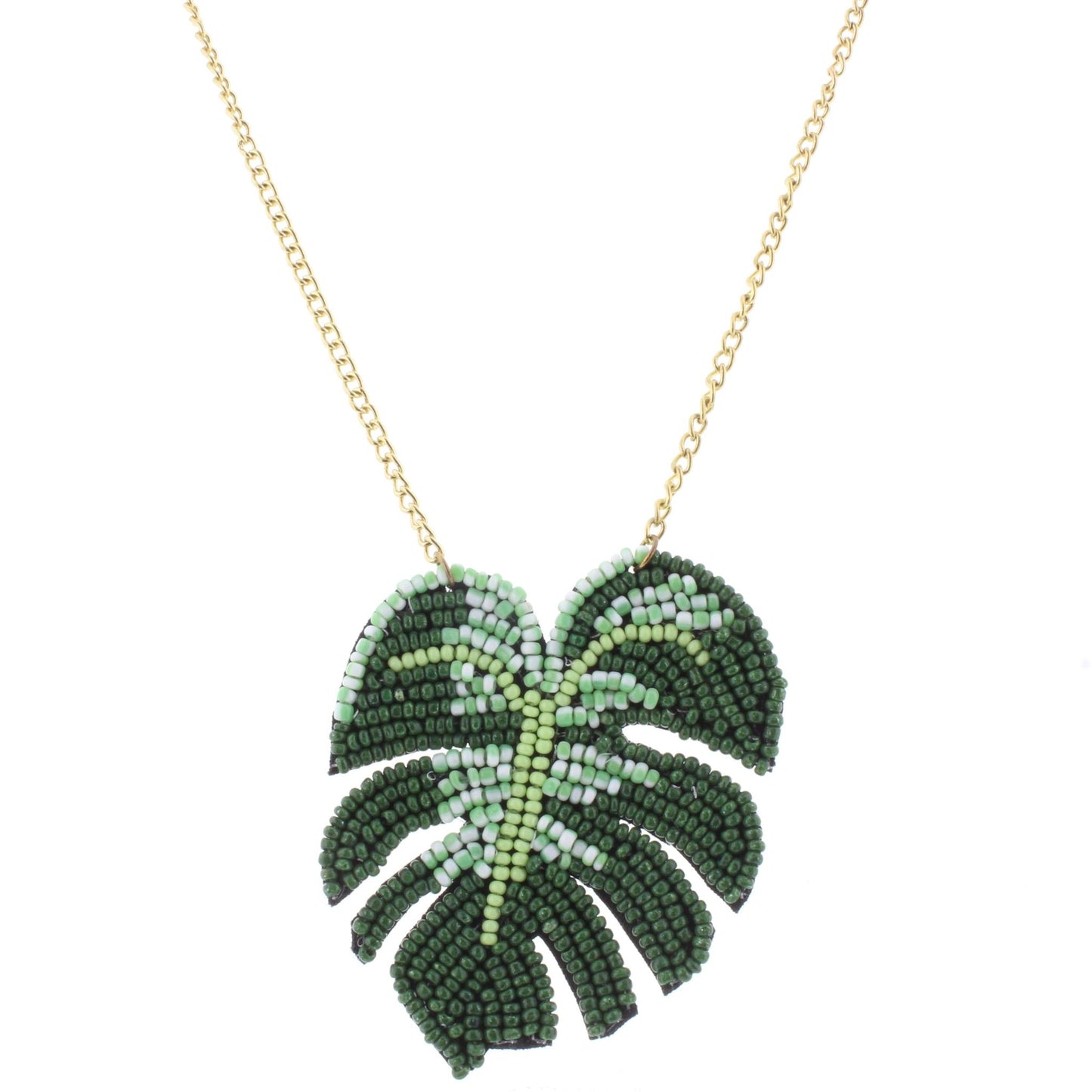 24" Gold Chain Necklace with Beaded Palm Leaf, 3" Ext