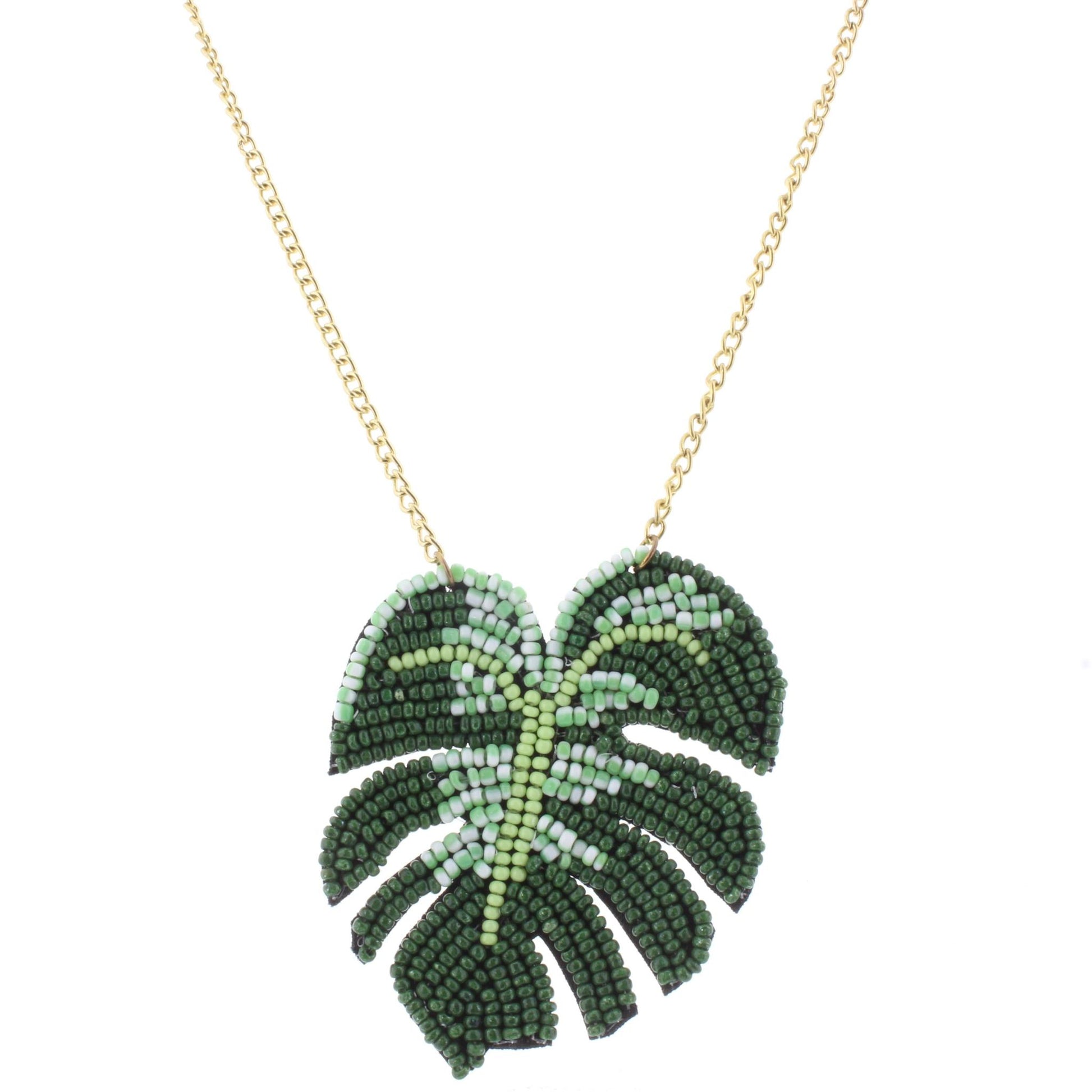 24" Gold Chain Necklace with Beaded Palm Leaf, 3" Ext