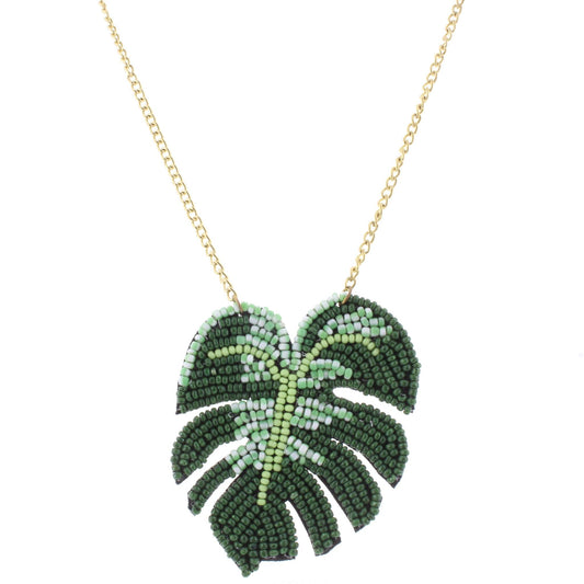 24" Gold Chain Necklace with Beaded Palm Leaf, 3" Ext