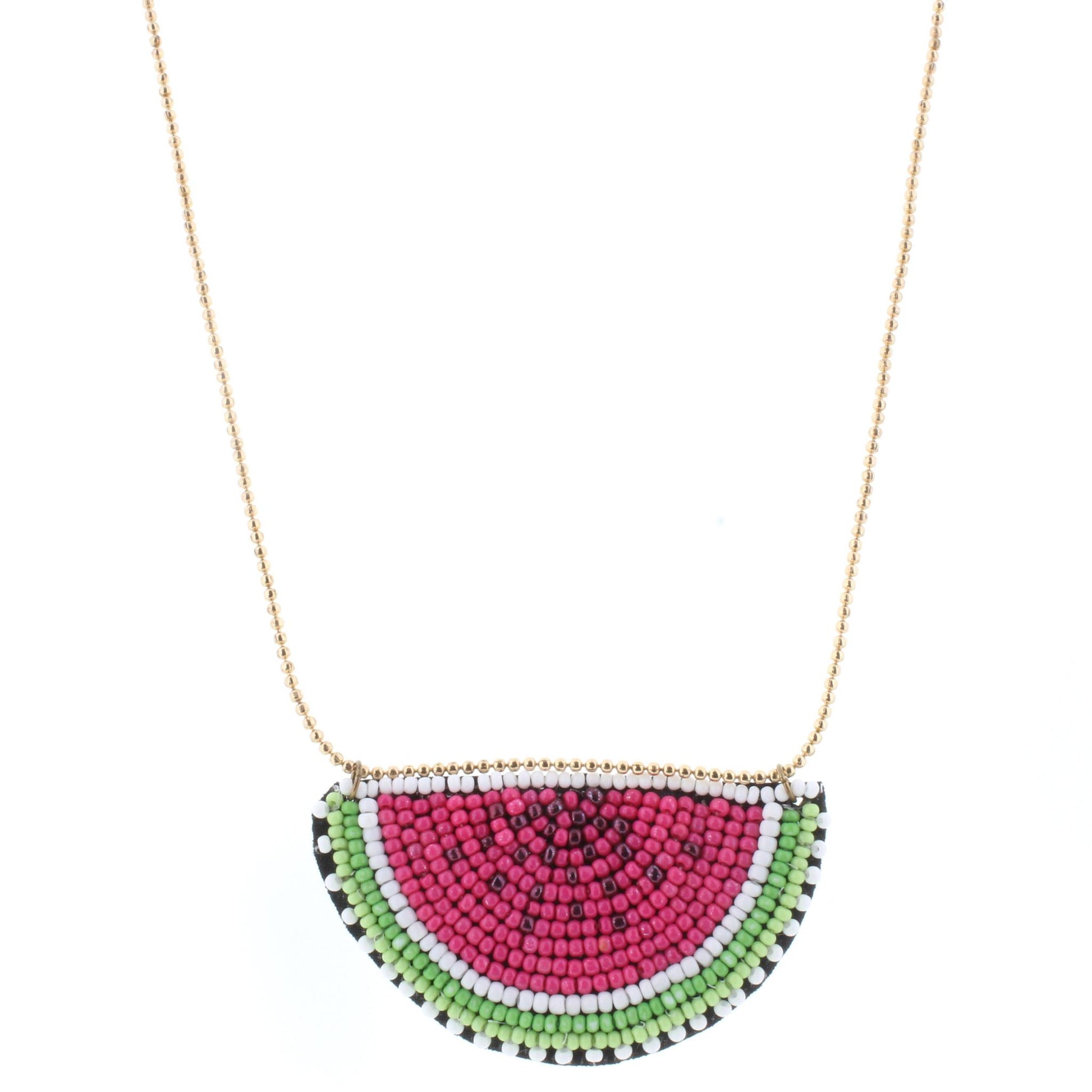 24" Gold Chain Necklace with Beaded Watermelon Slice, 3" Ext