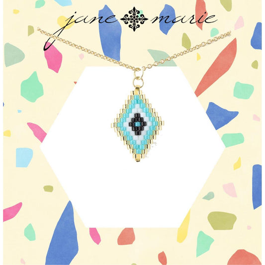 16" Gold Chain Necklace with Gold, Blue, Jet, and White Seed Bead Diamond, 3" Ext
