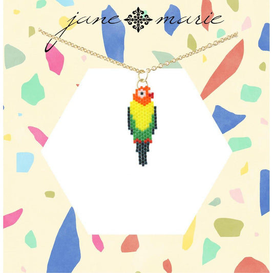 16" Gold Chain Necklace with Seed Bead Parrot, 3" Ext