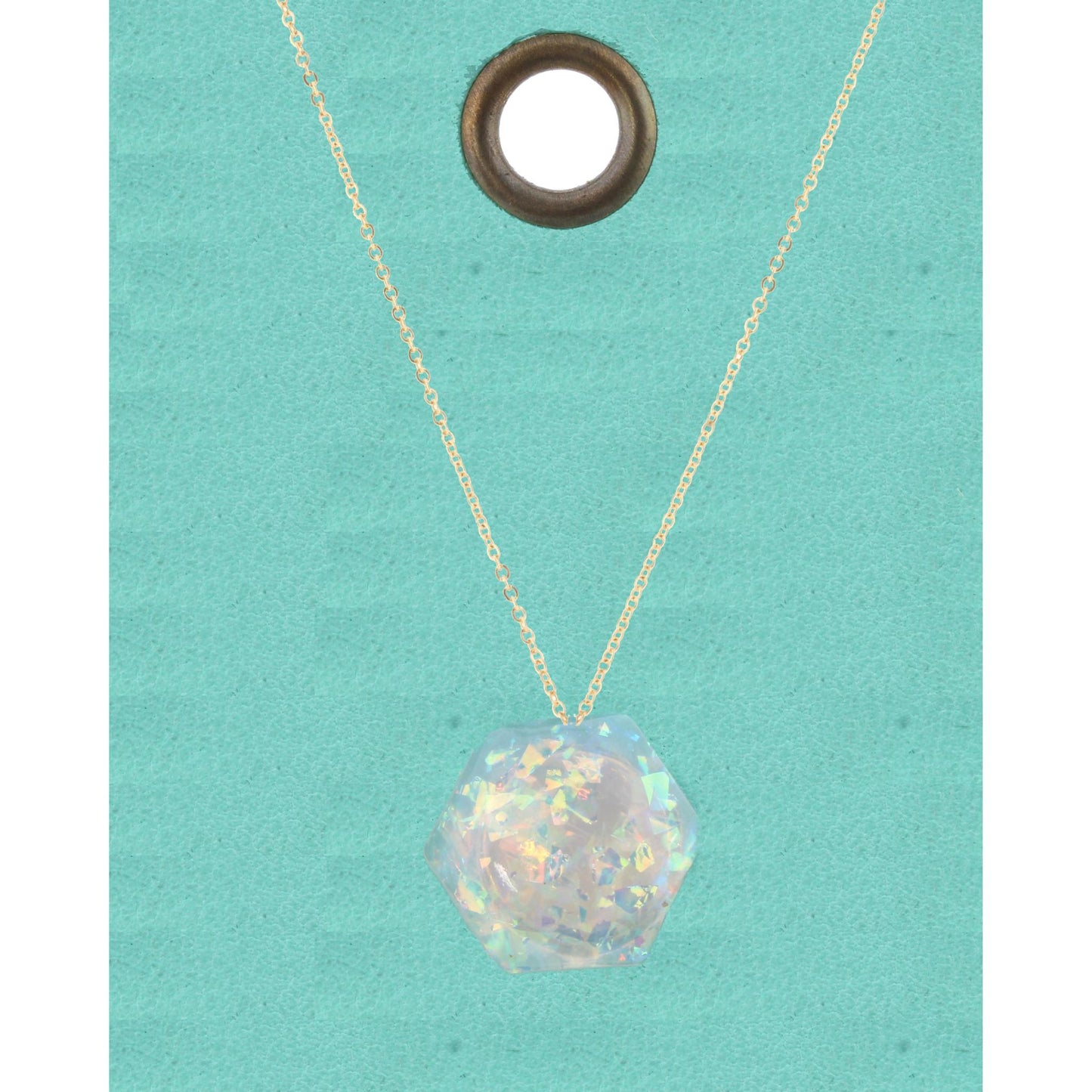 16" Gold Chain Necklace with AB Confetti Hexagon, 3" Ext