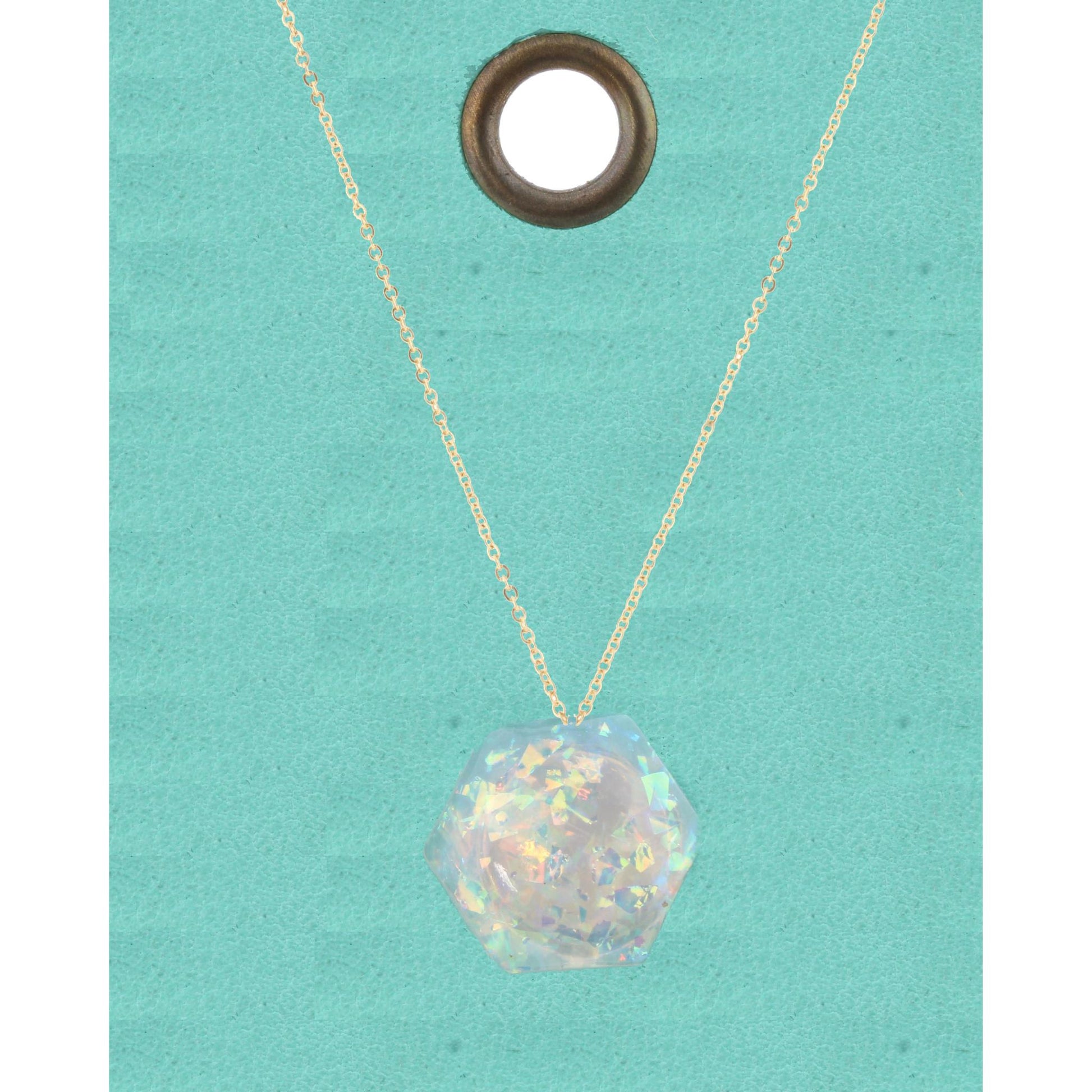 16" Gold Chain Necklace with AB Confetti Hexagon, 3" Ext