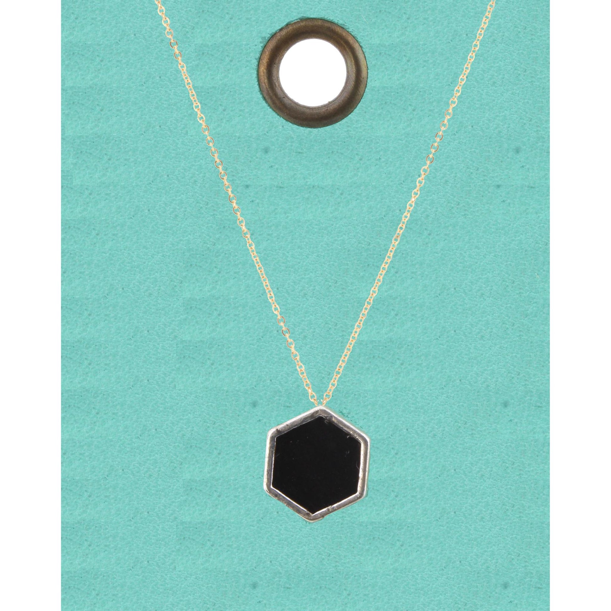 16" Gold Chain Necklace with Black Hexagon, 3" Ext