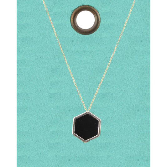 16" Gold Chain Necklace with Black Hexagon, 3" Ext