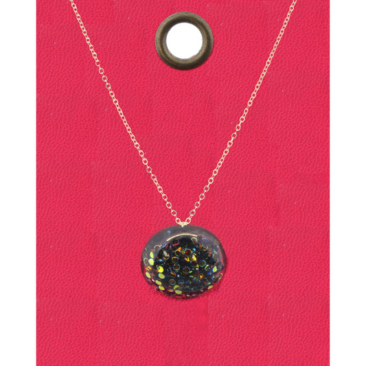 16" Gold Chain Necklace with Black and Gold Confetti Circle, 3" Ext