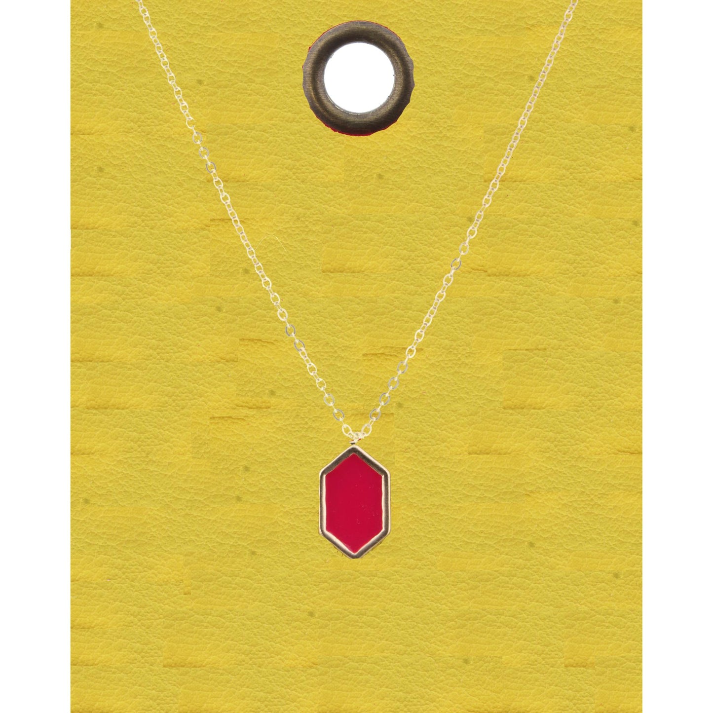 16" Gold Chain Necklace with Hot Pink Hexagon, 3" Ext