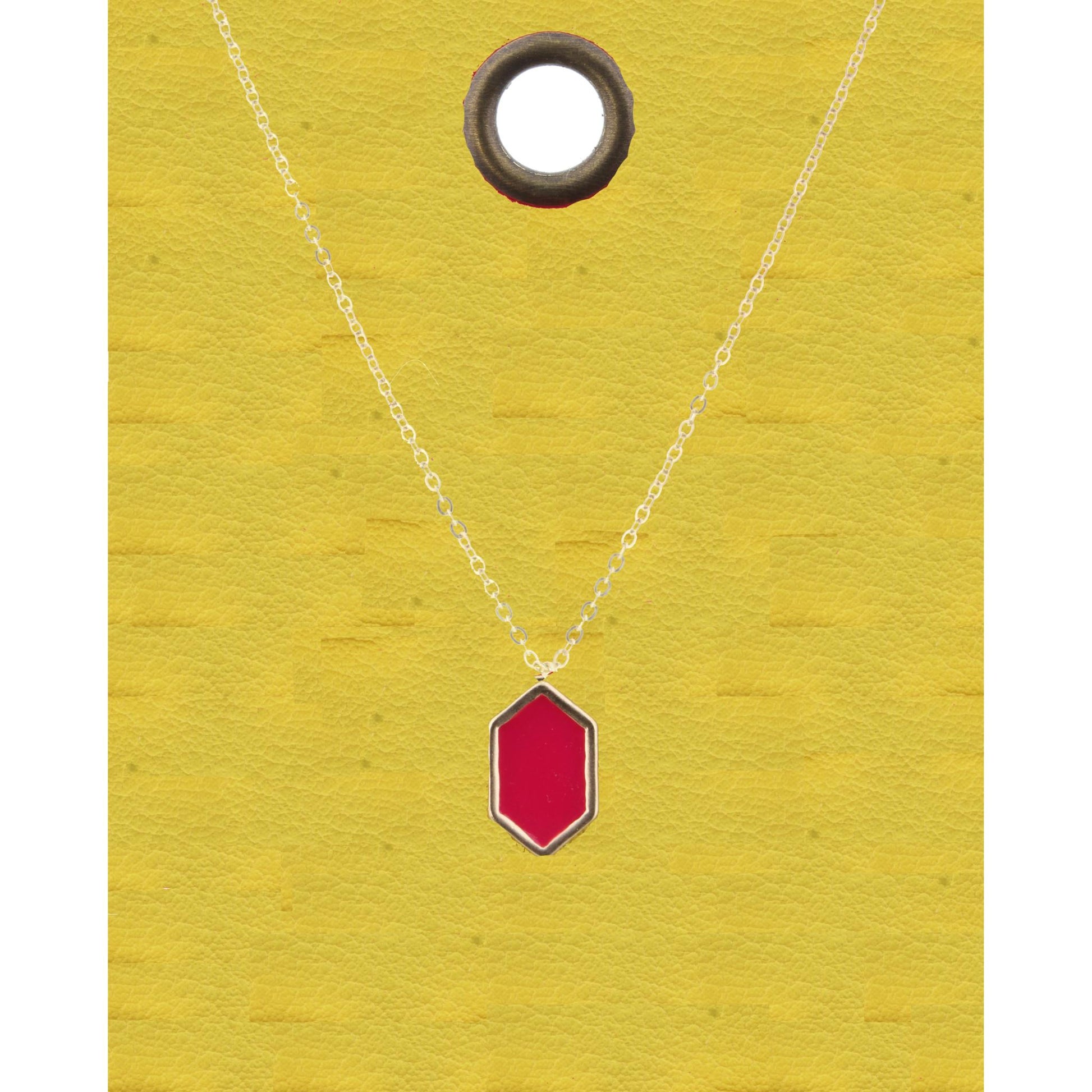 16" Gold Chain Necklace with Hot Pink Hexagon, 3" Ext