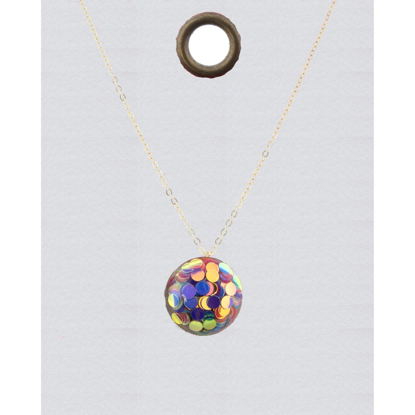 16" Gold Chain Necklace with Multi Color Confetti Circle, 3" Ext