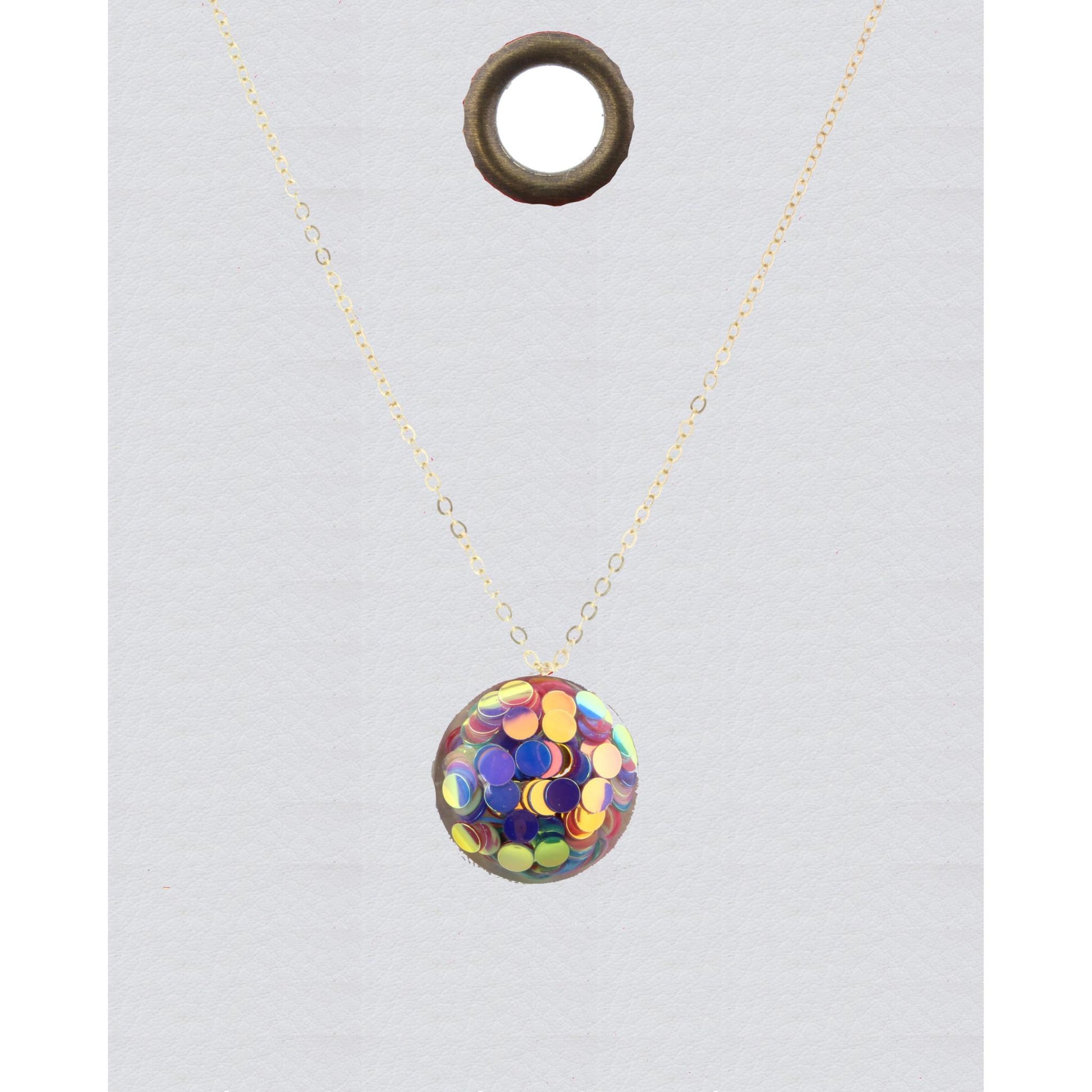 16" Gold Chain Necklace with Multi Color Confetti Circle, 3" Ext