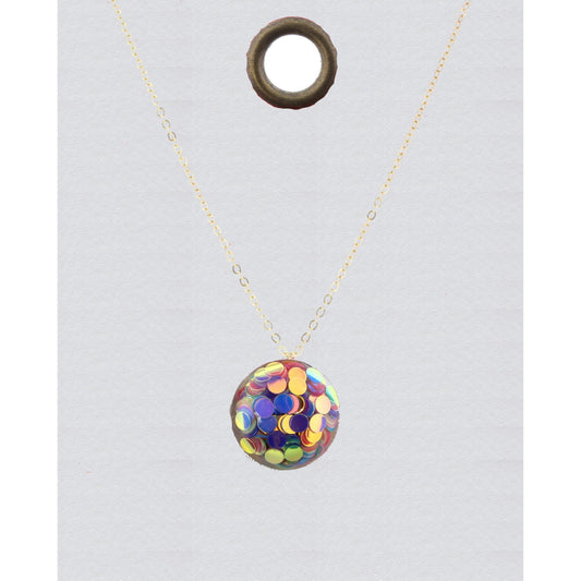 16" Gold Chain Necklace with Multi Color Confetti Circle, 3" Ext