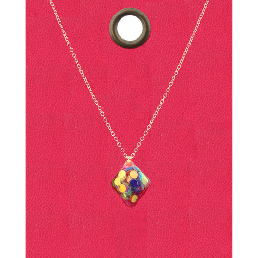 16" Gold Chain Necklace with Multi Color Confetti Diamond Shape Charm, 3" Ext