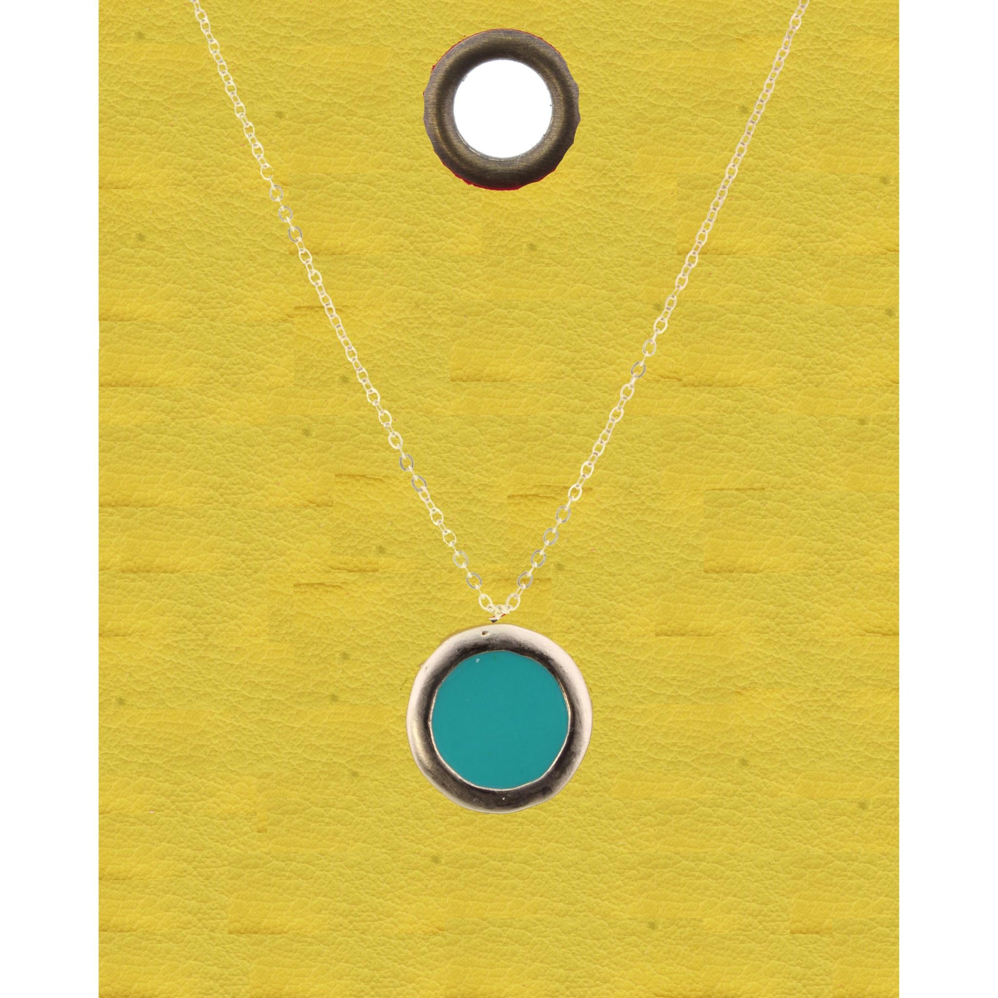 16" Gold Chain Necklace with Teal Round, 3" Ext