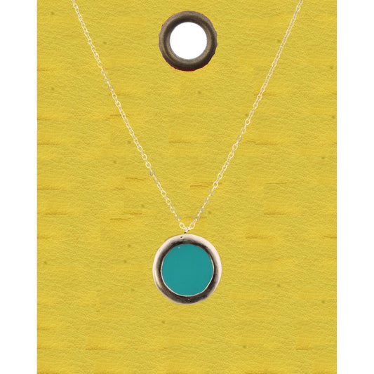 16" Gold Chain Necklace with Teal Round, 3" Ext