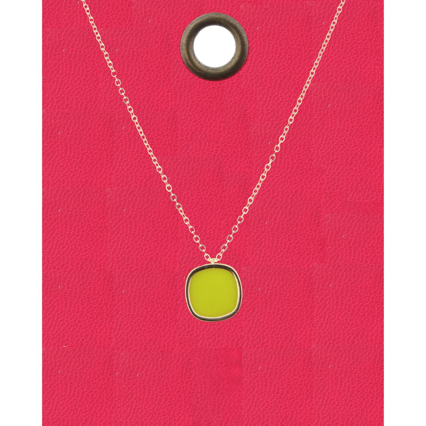 16" Gold Chain Necklace with Yellow Rounded Square, 3" Ext
