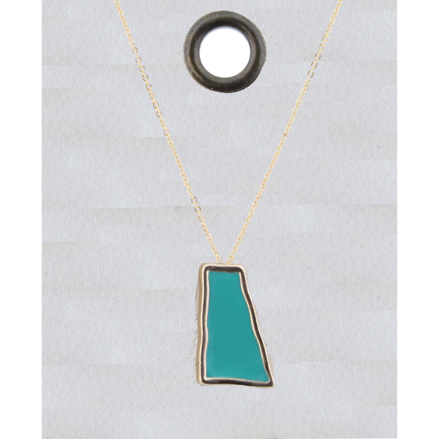 16" Gold Chain Necklace with Teal Trapezoid, 3" Ext