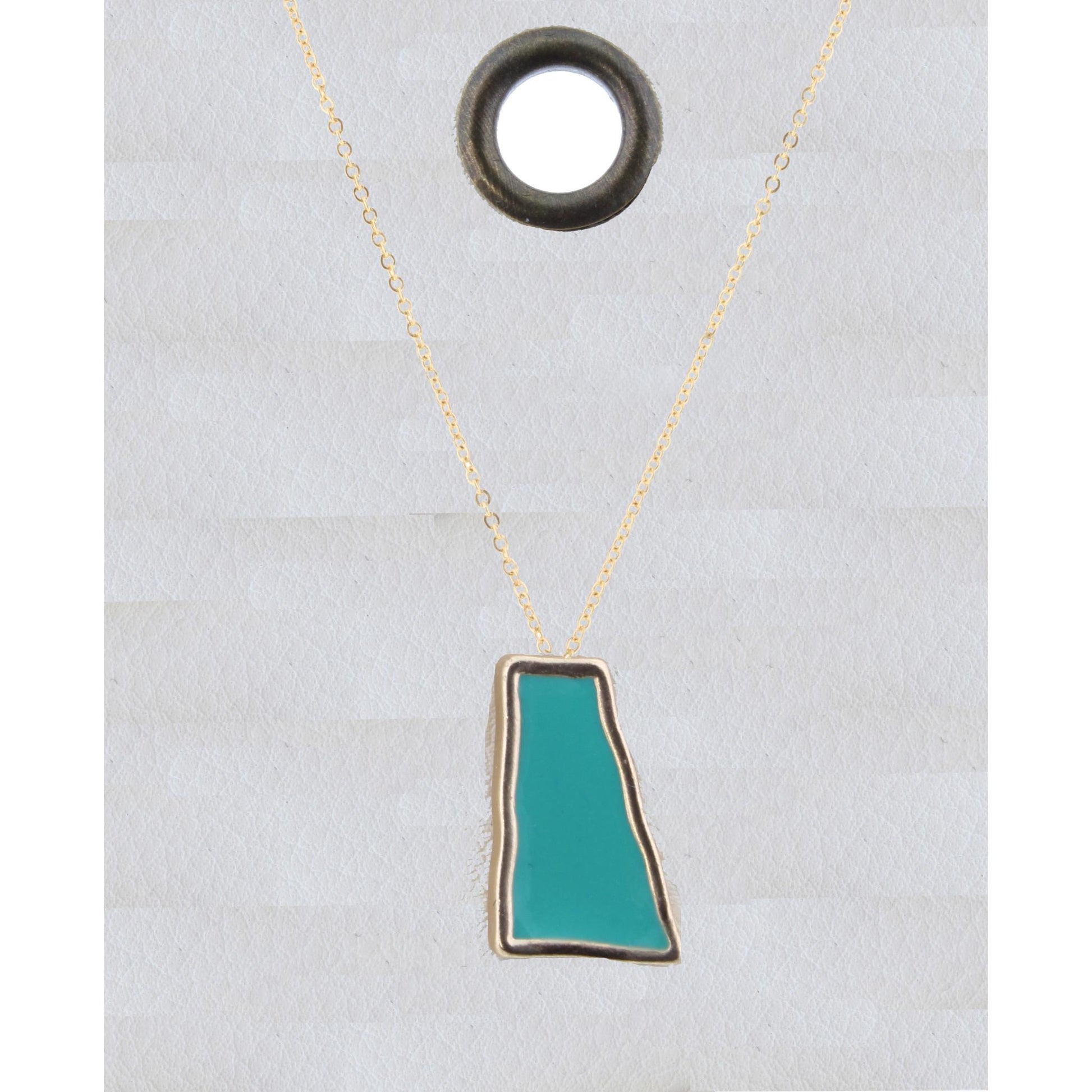 16" Gold Chain Necklace with Teal Trapezoid, 3" Ext