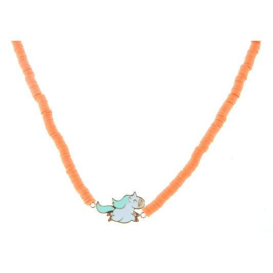 14" Kids Tangerine Beaded Necklace with Unicorn Charm, 2.5" Ext