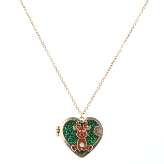 14" Rudolph Locket with "Believe" & Green Glitter Inside, 3" Ext