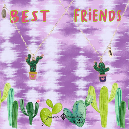 Kids 14" Set of 2, "BFF" Cactus Charm Necklaces, 3" Ext