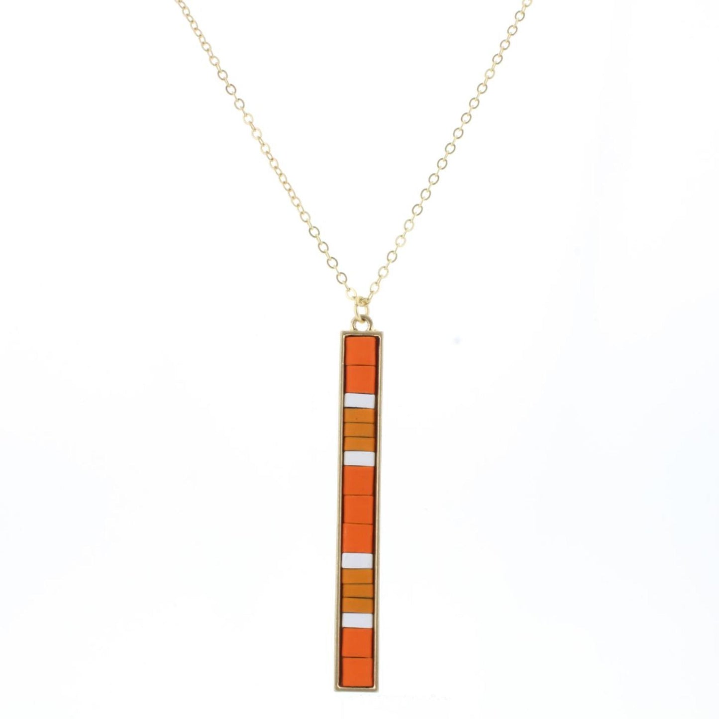 30" Orange & White Tila Beaded Bar Necklace, 3" Ext